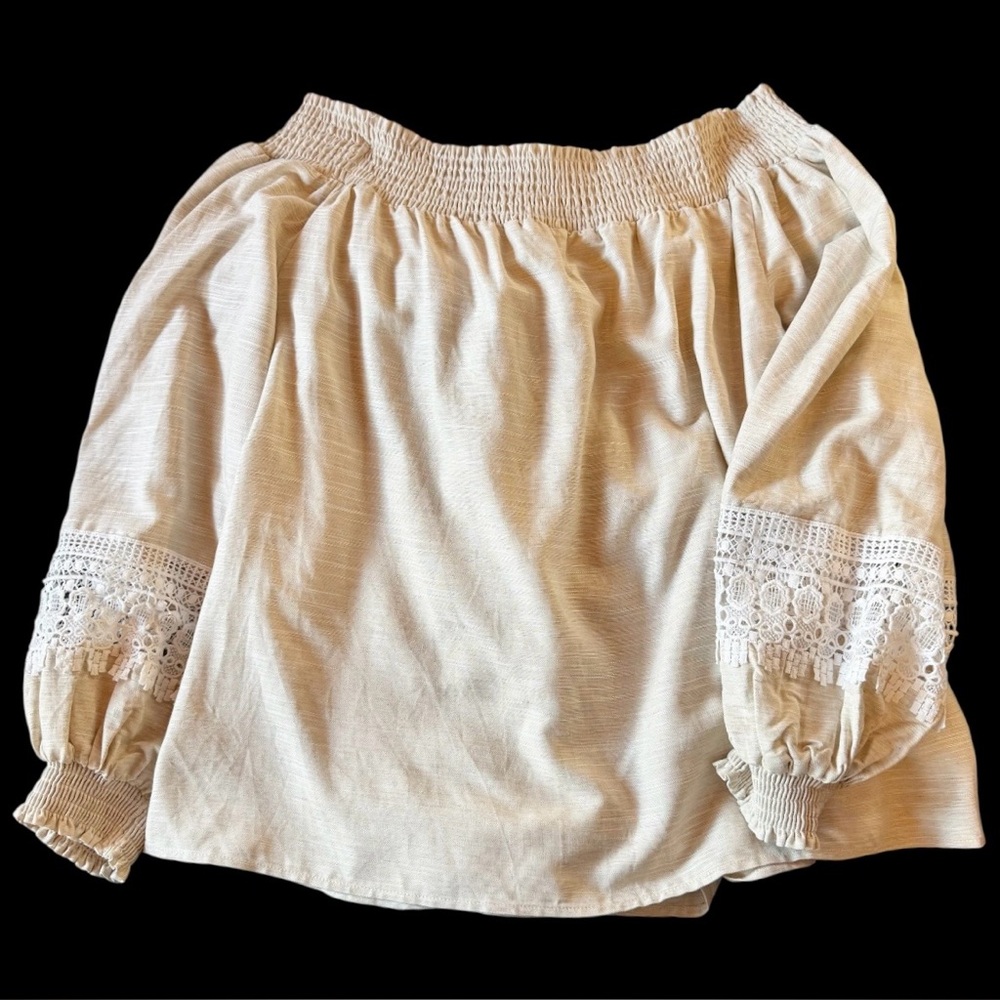 Parker Summer Adaline Off-The-Shoulder Lightweight Linen Lace Top Oversized NWOT